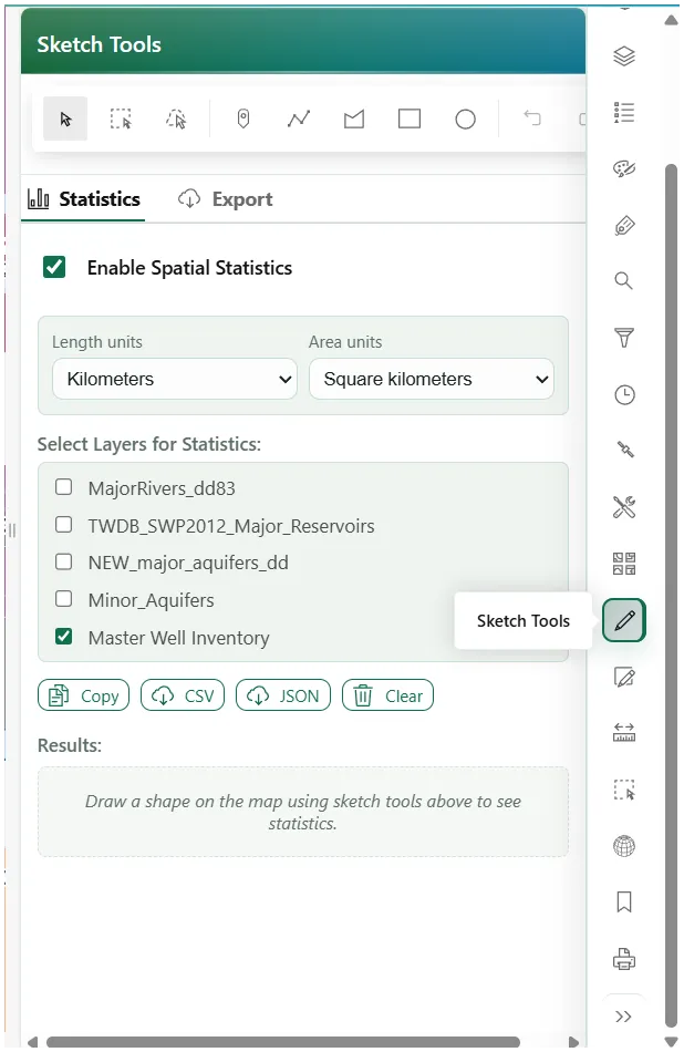 Plato GIS sketch statistics workflow.